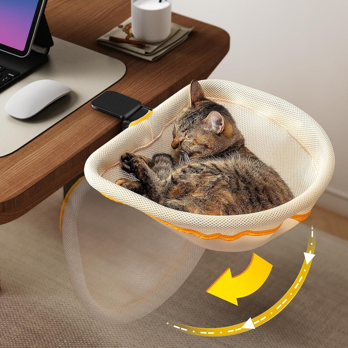 Cat Desk Bed, One-Click Folding - Cream / Mesh Cover