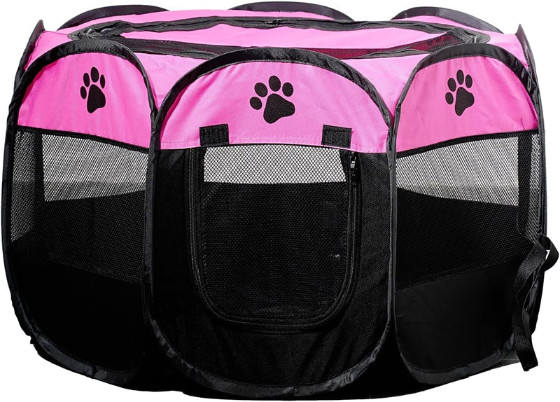 SENCONE Portable Pet Playpen for Cats, Kittens, Puppies - Red / Small (25.5"*25.5"*16.5")