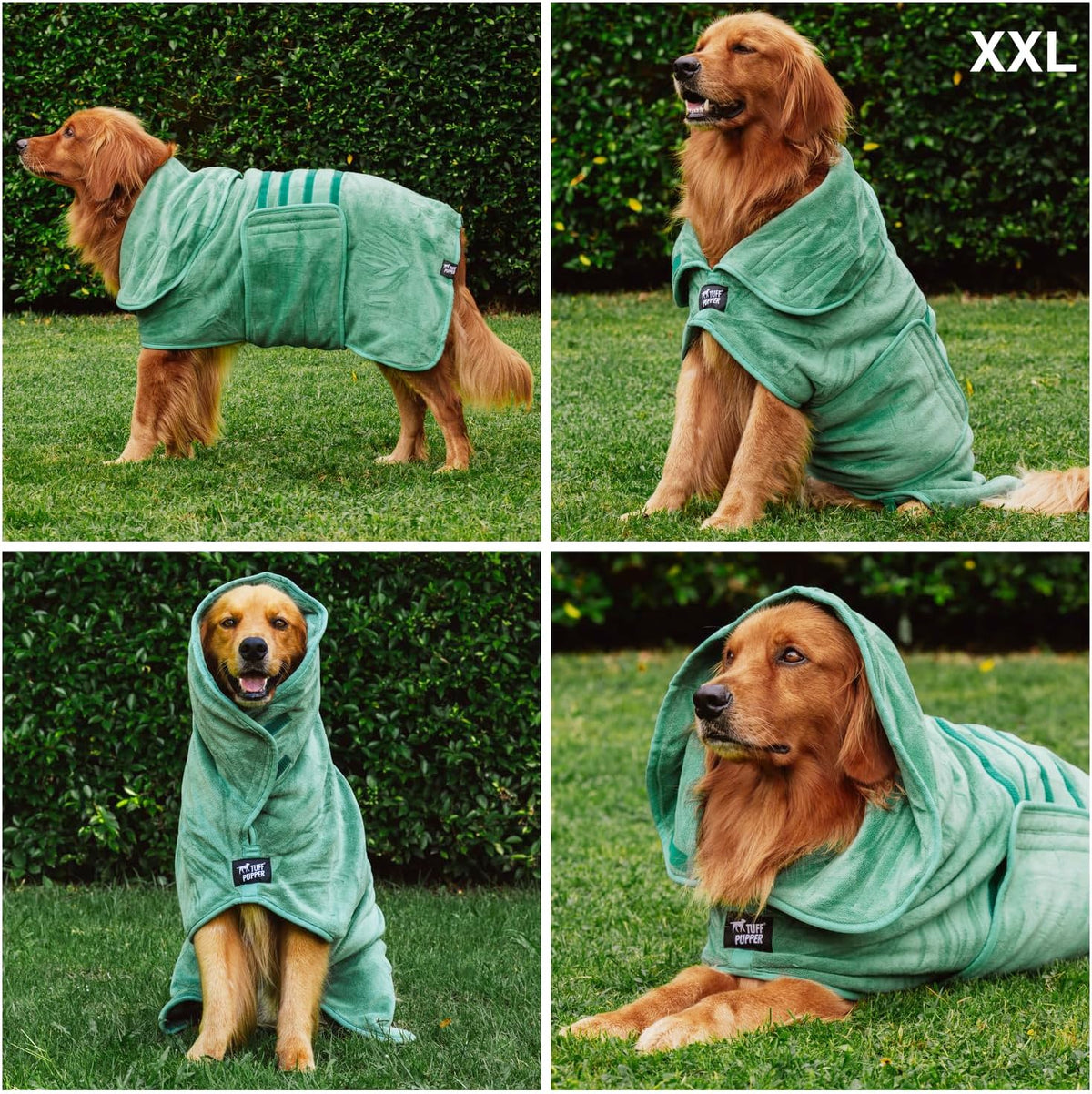 Tuff Pupper Fast Drying Dog Bath Robe - Green / XX-Large - image 2