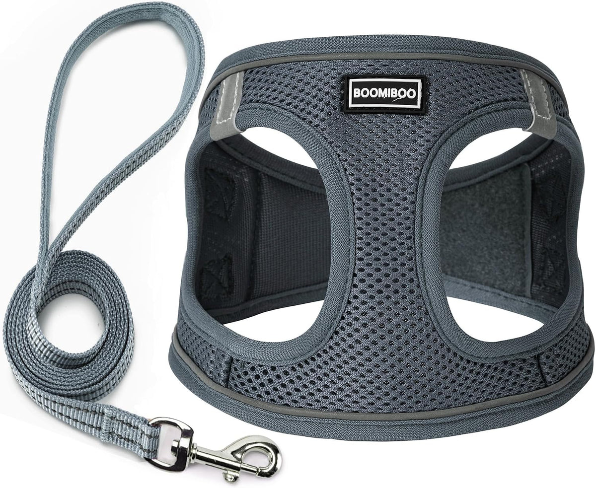 Dog Harness with Leash Set, Step-in Adjustable Puppy Pet Vest - Grey / M(Chest:16"-18")