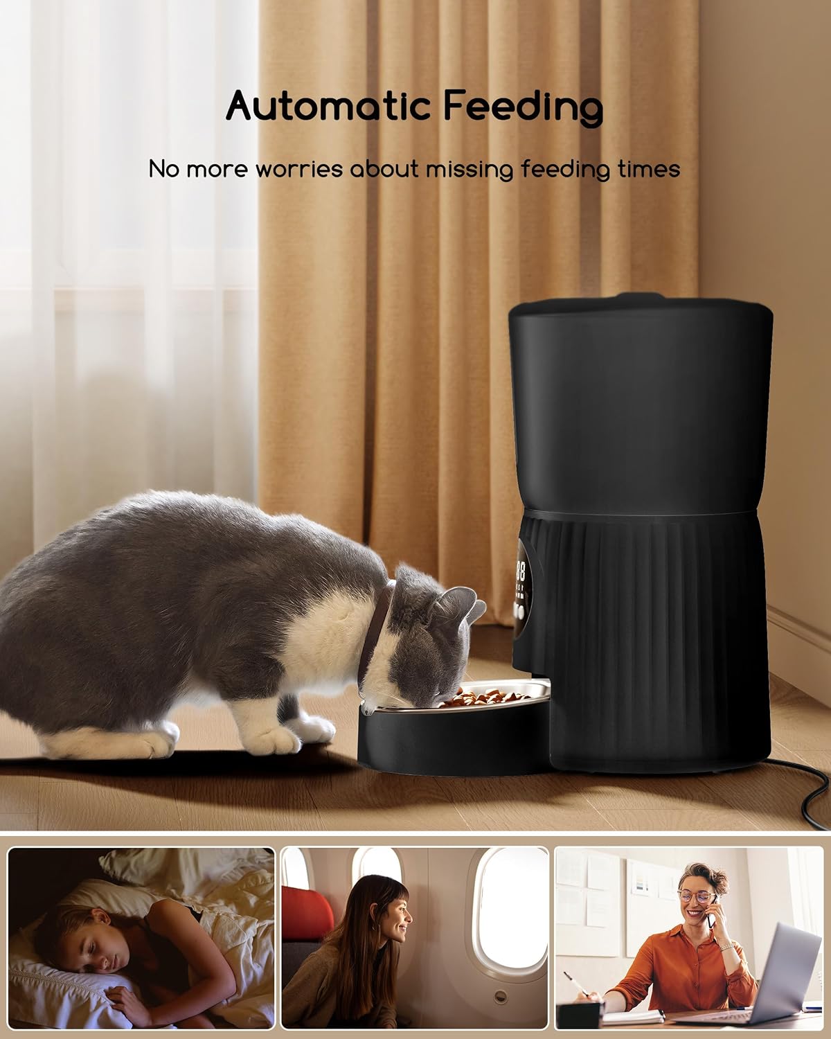 Faroro Automatic Cat Feeder, 1-6 Meals Per Day - Black - image 3
