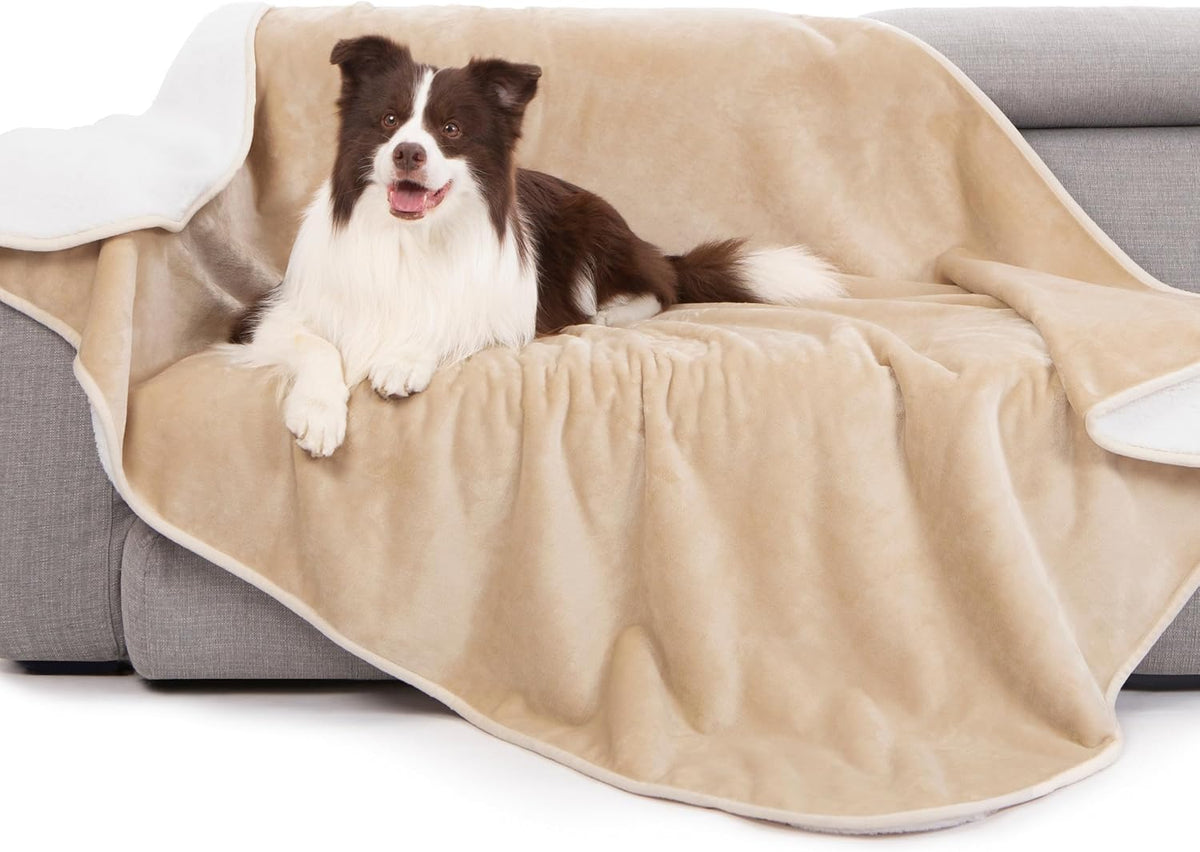 Waterproof Blanket for Bed Couch, Sherpa Fleece Throw, 50x60 – Essentials for Dogs - 90x90 inches / Beige