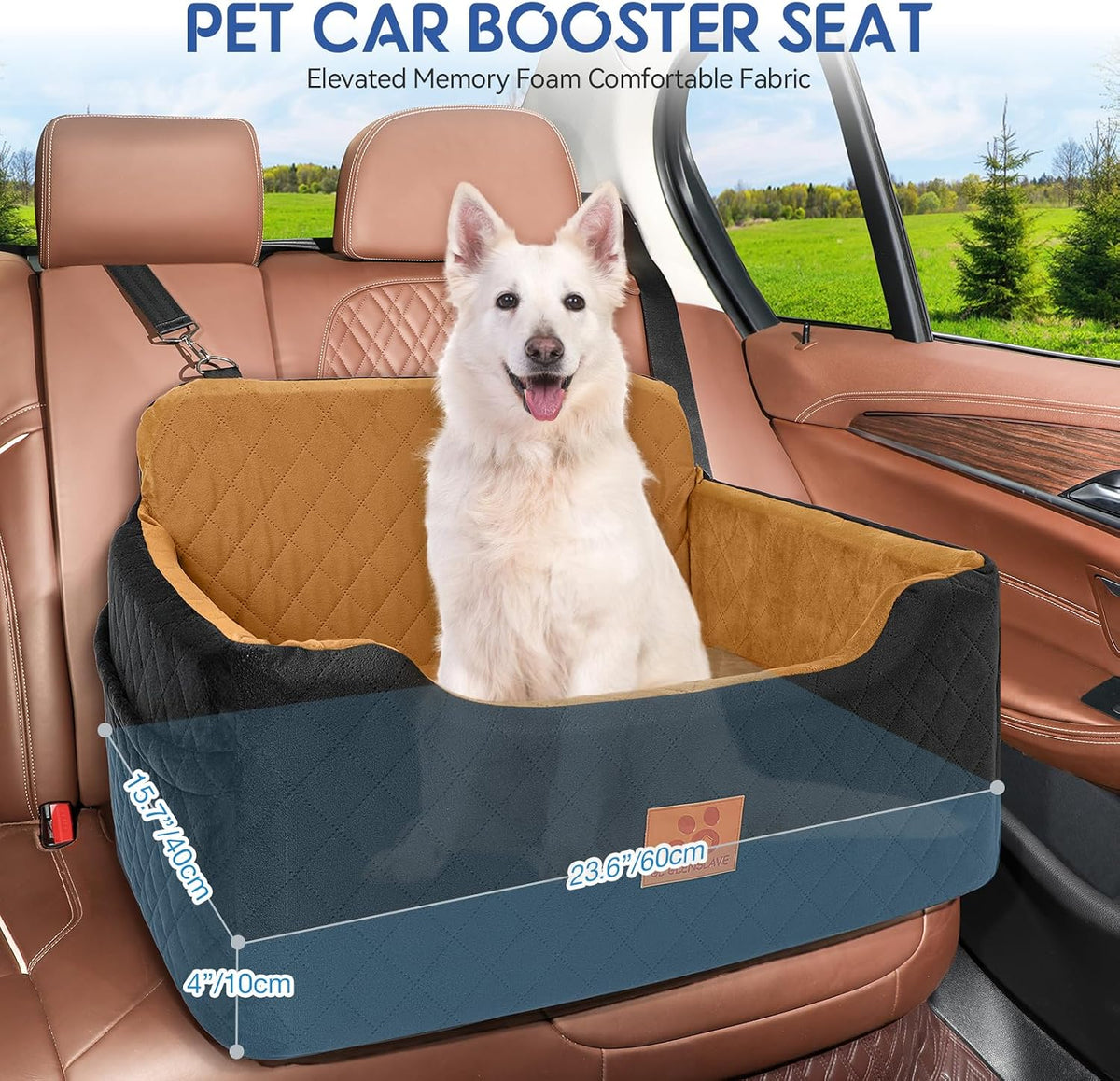 Dog Car Seat for Medium/Large Dog Under 50 lbs or 2 Small Dogs – Essentials for Dogs - Black/Brown - image 2