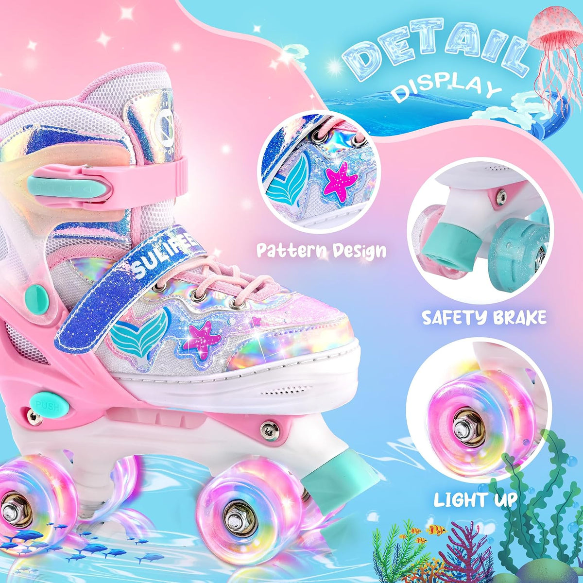 SULIFEEL Adjustable Kids Roller Skates, Light up Wheels – Fun for Kids & Family - E Seashell Pink / Small - Little Kid - image 2