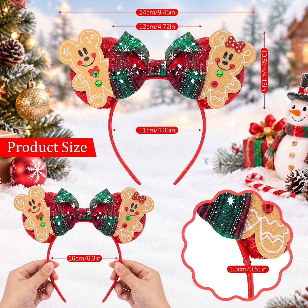 LYLIN Birthday Mouse Ears, Mouse Ears Headband for Women Girls – Fun for Kids & Family - Gingerbread Man - image 3