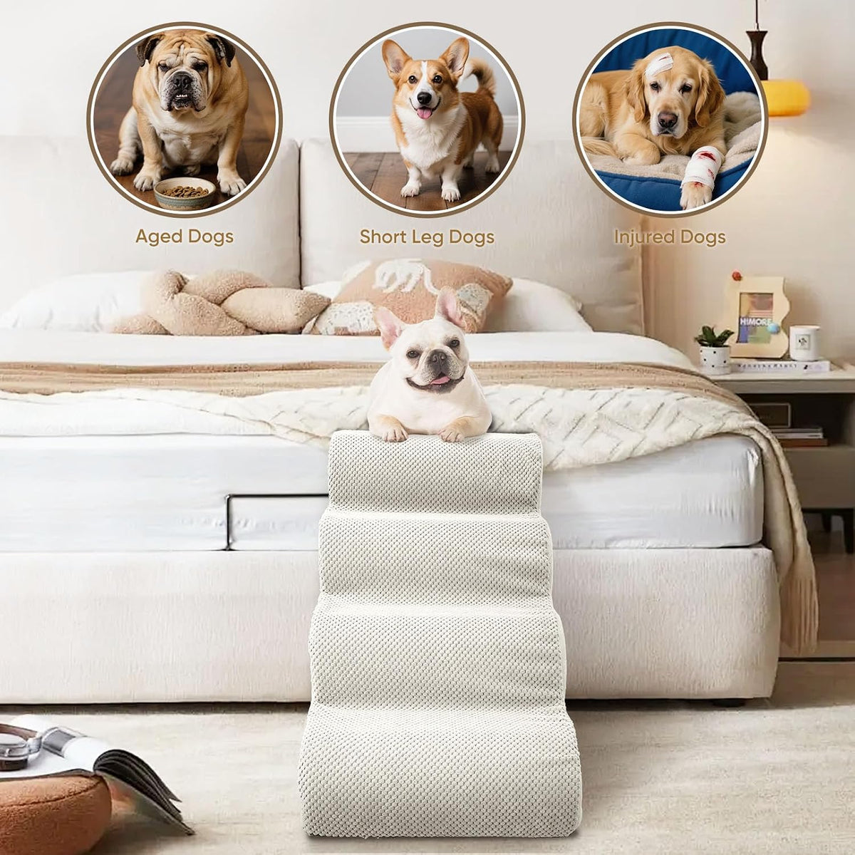 PAWSCRAT 4-Step Pet Stairs for High Beds & Sofas - Beige / 4-step 19.6"H - image 4