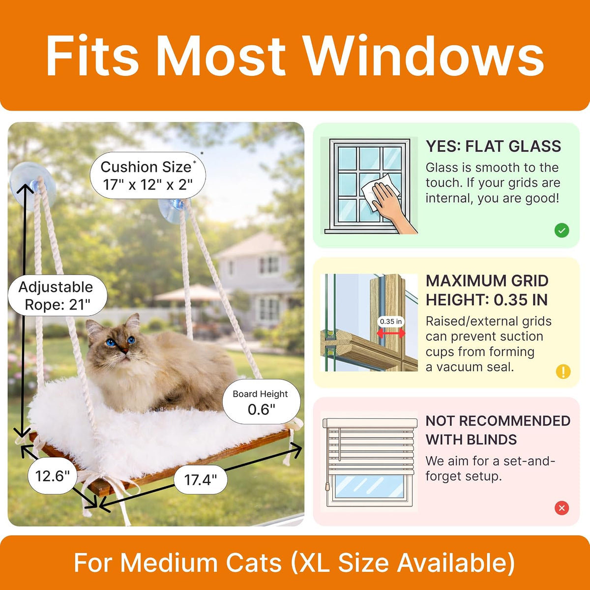 Cat Window Perch with Industrial-Grade Suction Cups - Brown/White / Medium - image 3