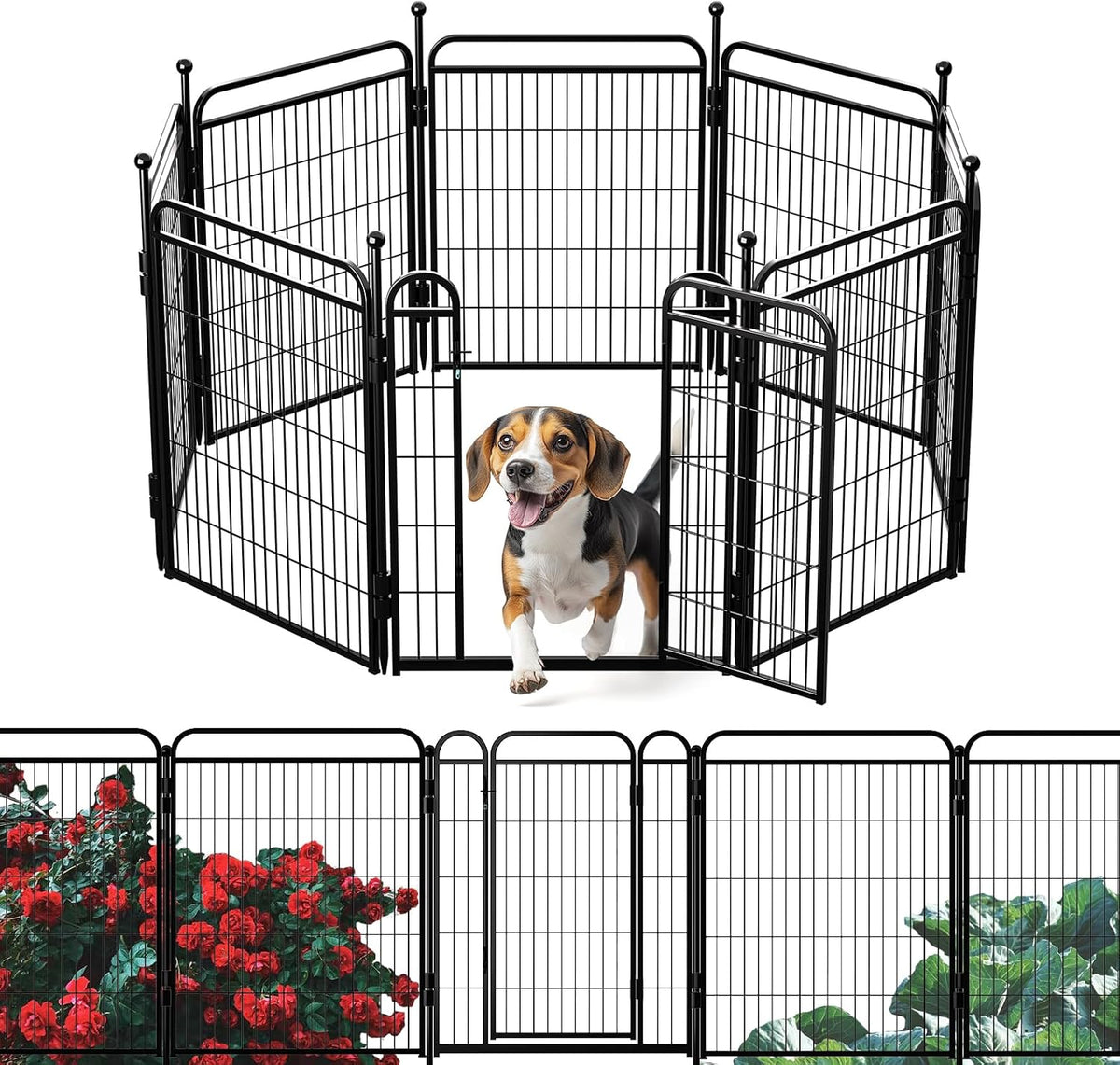 Gardner Pet Dog Playpens, 24" H 16 Panels Dog Pen Outdoor/Indoor Dog Fence Exercise Pen for Small - Black / 8 / 32"H