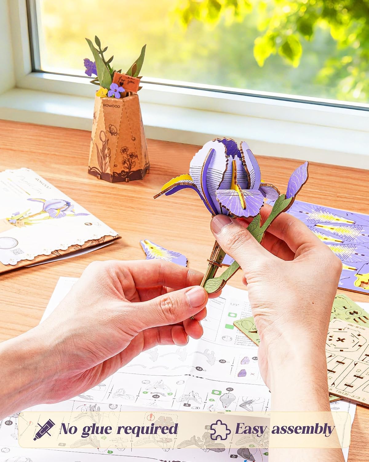 rowood 3D Puzzles for Adults - Purple Iris - image 2