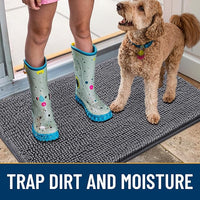 Smiry Dog Door Mat for Muddy Paws 30x20, Absorbs Moisture and Dirt Doormat, Non-Slip Washable Quick Dry Chenille Front Door Mat Indoor Entrance, Entryway Carpet for Inside Floor, Dark Grey