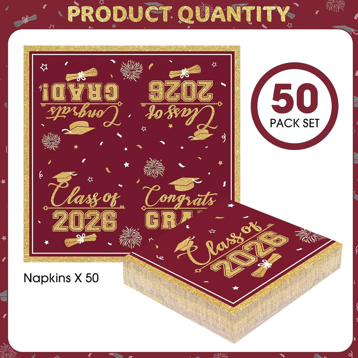 PERFQU Class of 2026 graduation napkins in blue and gold with cap and tassel design - view 20