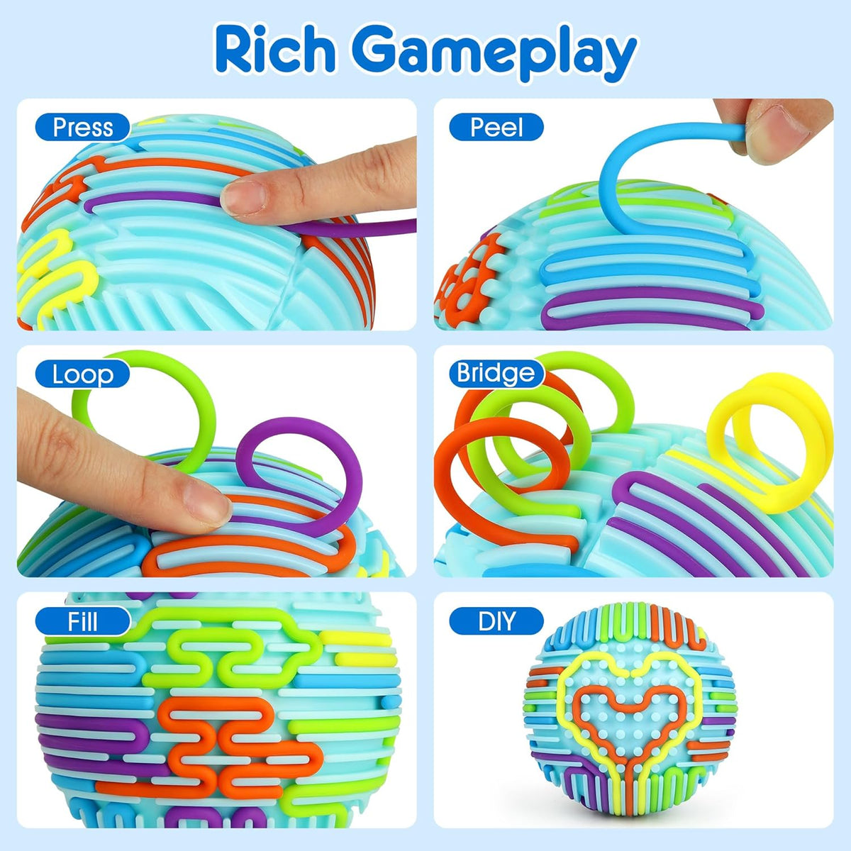 Helsort sensory fidget ball with 20 colorful silicone strings and storage bag - view 3