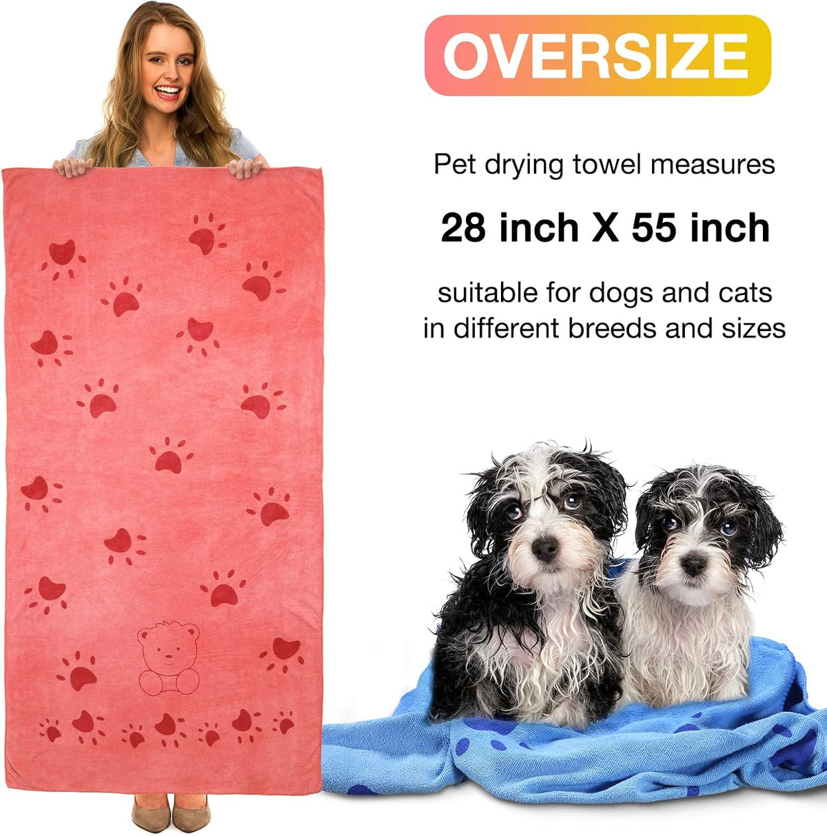 8 Pcs 55 x 28" Dog Towels Absorbent Microfiber Bath Drying Towels - image 2
