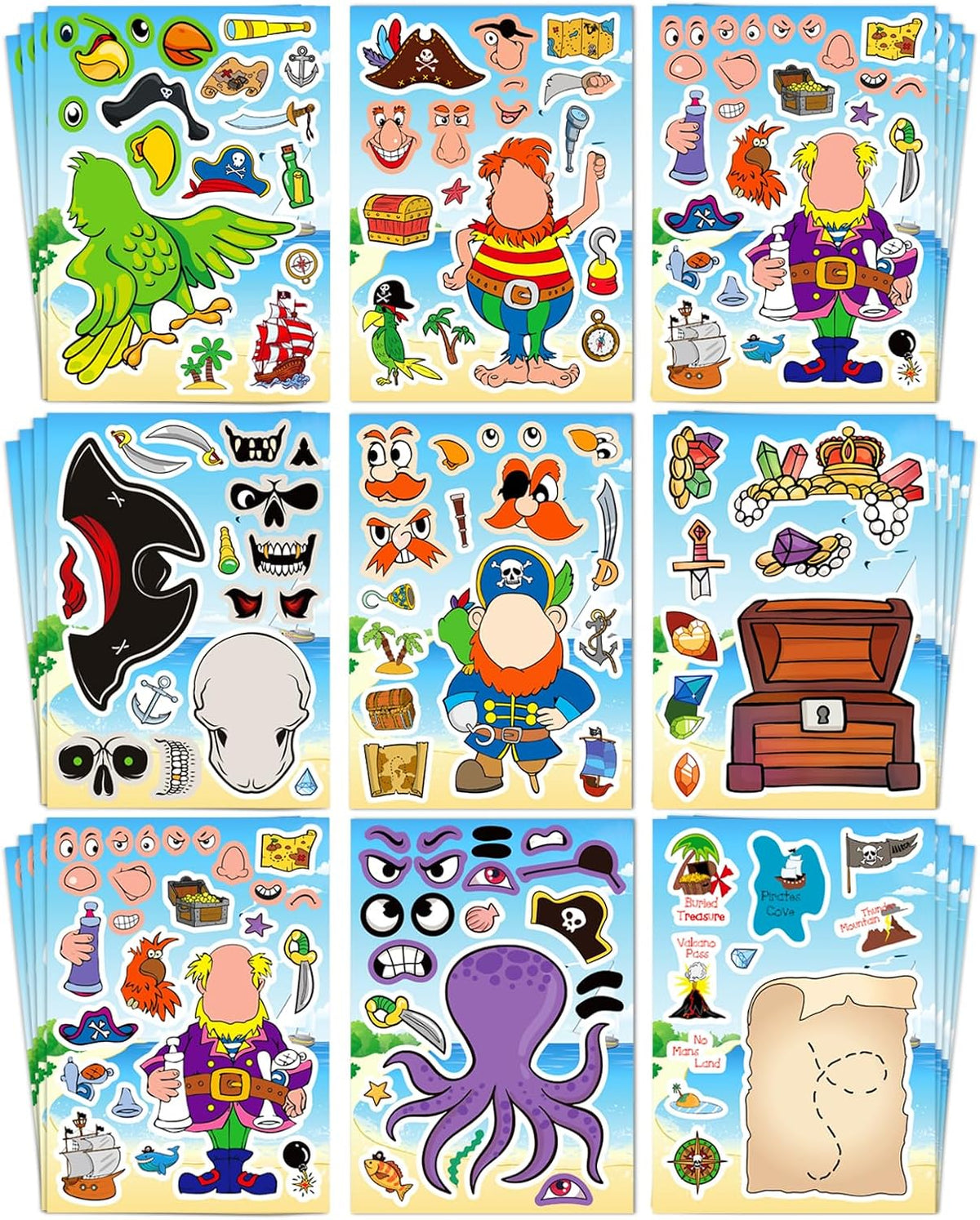 30 Unicorn Make-a-Face Sticker Sheets for Kids – Fun for Kids & Family - Pirate