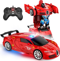AONEPTR transforming remote control car robot toy in red with LED lights - view 2