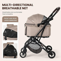 Pet Stroller, Small to Medium Dogs & Cats, Foldable, One-Hand Fold, Detachable Carrier, Latte Color