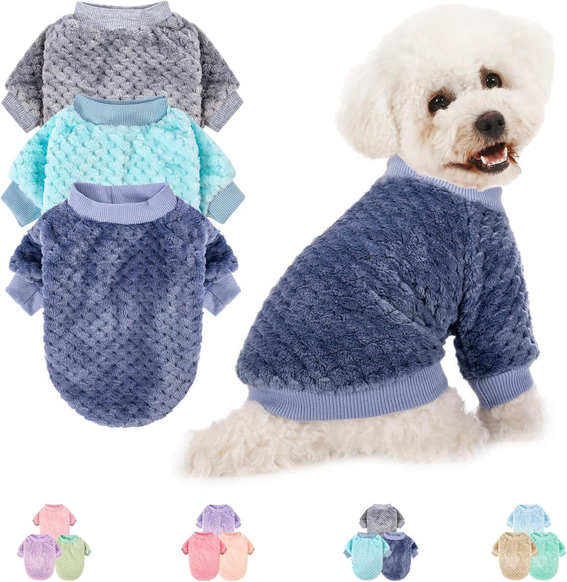 POMIU Dog Sweater, 3 Pack Dog Sweaters for Small Medium Dogs or Cat – Essentials for Dogs - Grey+Navy+Sky Blue / Small