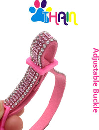 THAIN Basic Adjustable Cat Collar Bling Diamond Breakaway with Bell - Pink - image 3