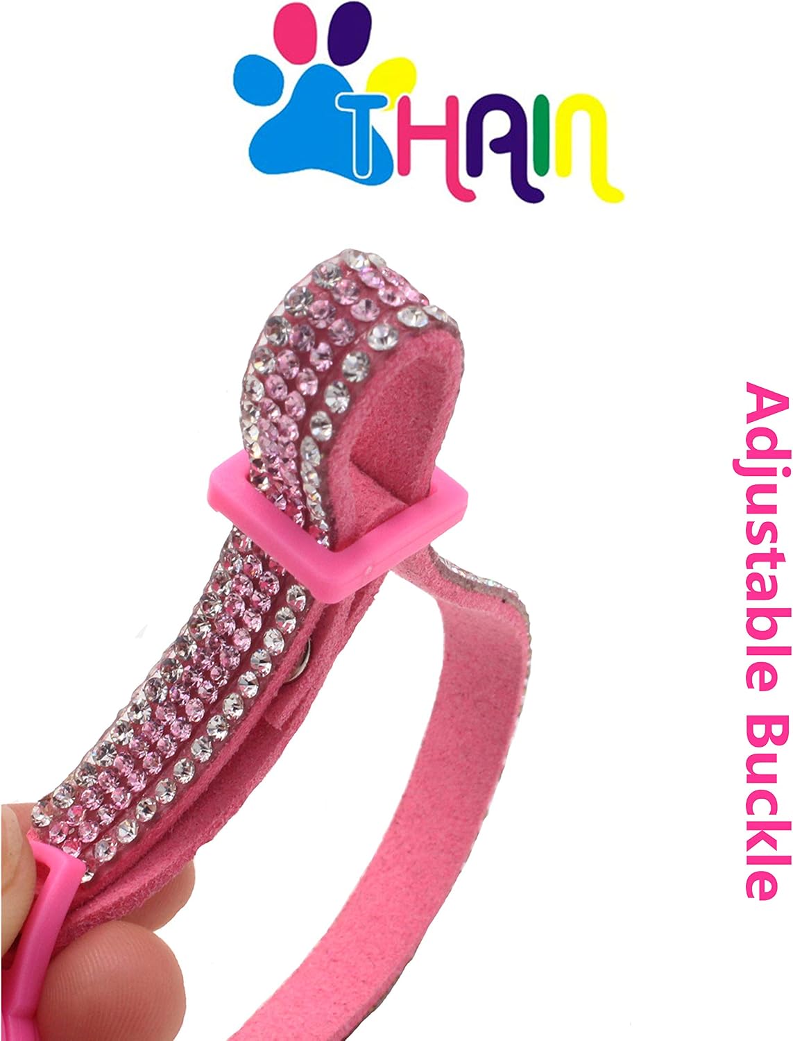 THAIN Basic Adjustable Cat Collar Bling Diamond Breakaway with Bell - Pink - image 3