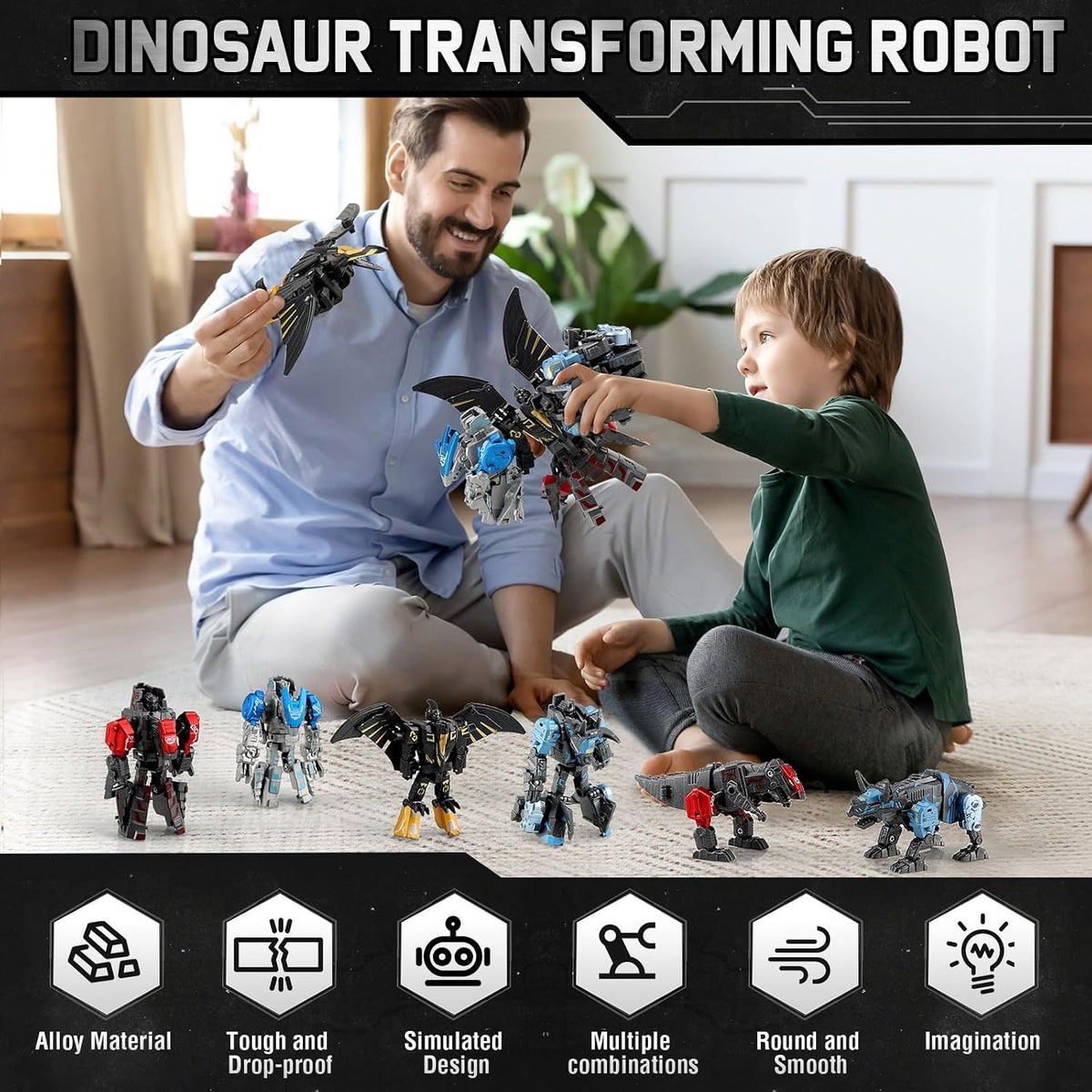 JONEG transforming robot dinosaur 4-in-1 STEM toy set for kids ages 6 to 10 - view 2