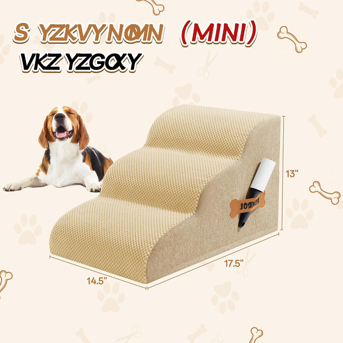 Dog Stairs Ramp for High Bed - 3 Step-13.5"H / Fleece-Beige - image 3