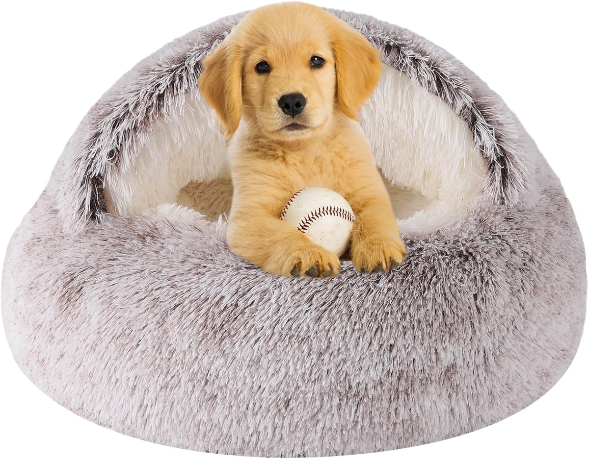 Cat Bed Cave, Cat Beds for Indoor Cats, Washable Hooded Cat Beds - 24.0"L x 24.0"W x 14.0"Th / Coffee