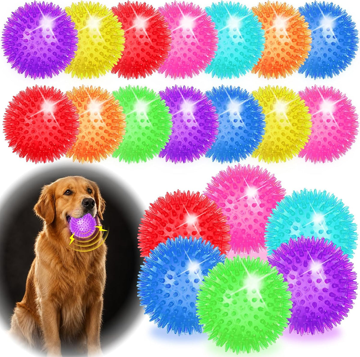 36 Pcs 2.5 in Squeaky Dog Toy Balls Spiky Dog Balls Chew Toy - 3.5in / LED – 16 Pcs
