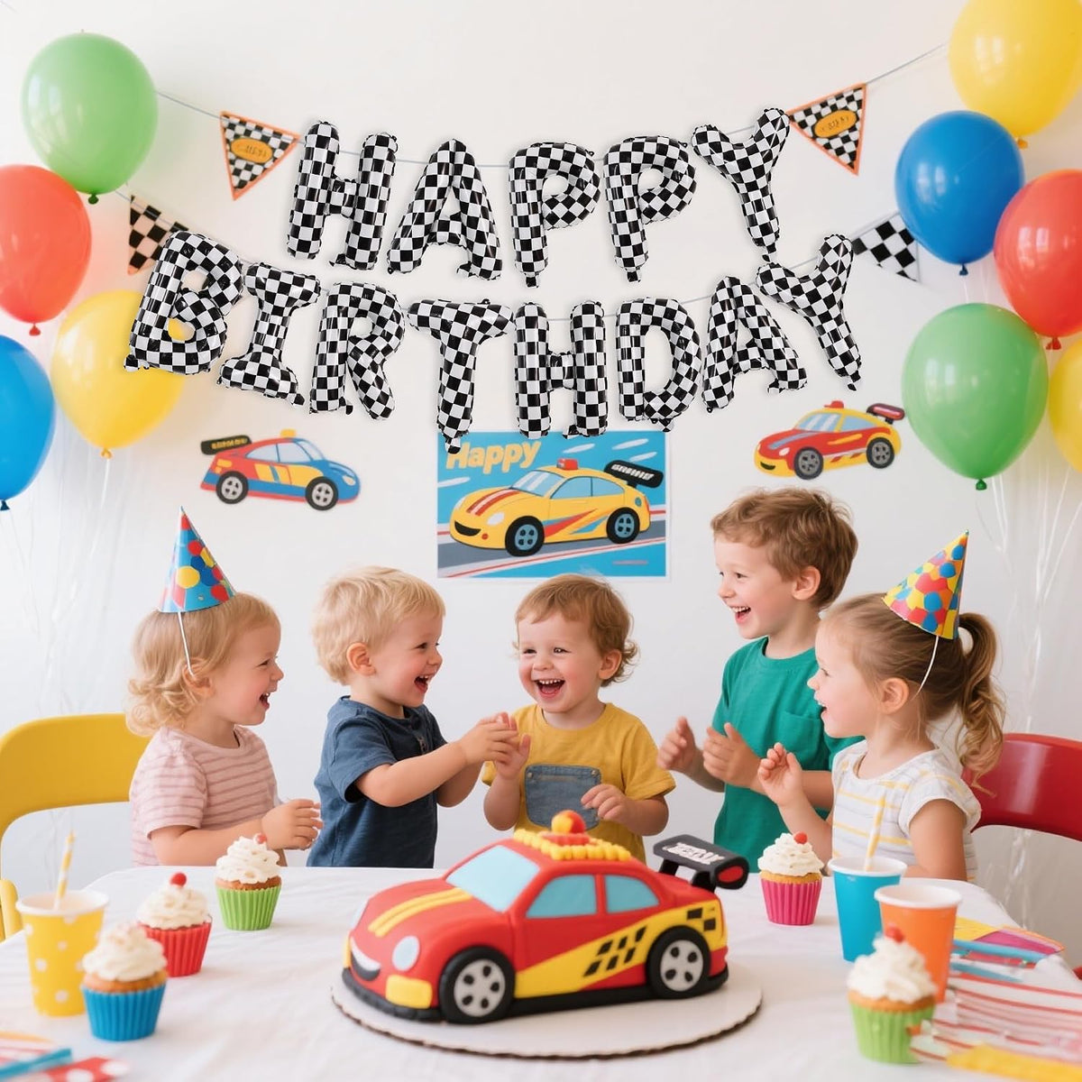 TONIFUL 16 Inch Black Happy Birthday Balloons Banner Decorations - Checkered - image 4