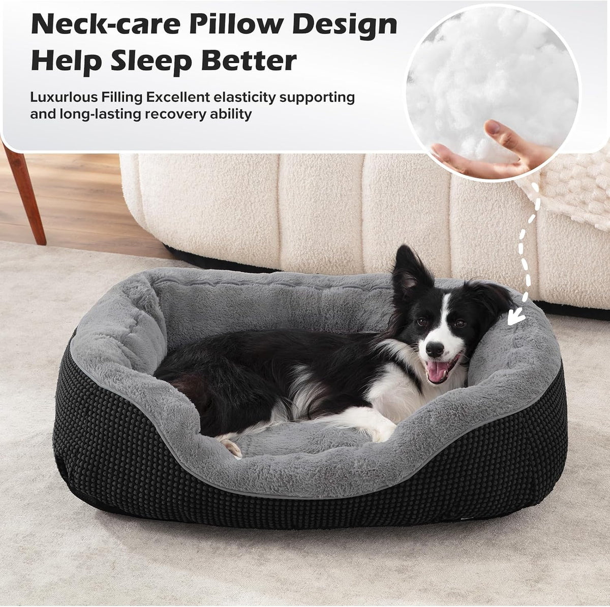 Medium Dog Beds for Medium Dogs Washable - L (35"x25"x9") / Black - image 3