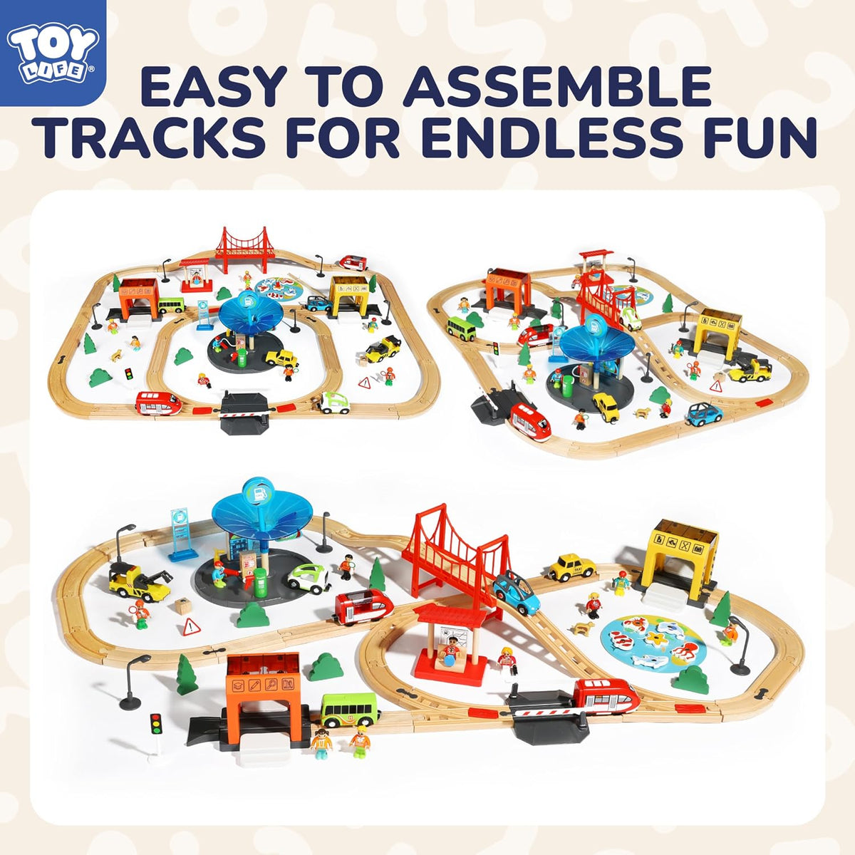 TOY Life Wooden Train Set with Crane, 60-Pc Track, Boys 3-8 – Fun for Kids & Family - 119 PCS - image 3
