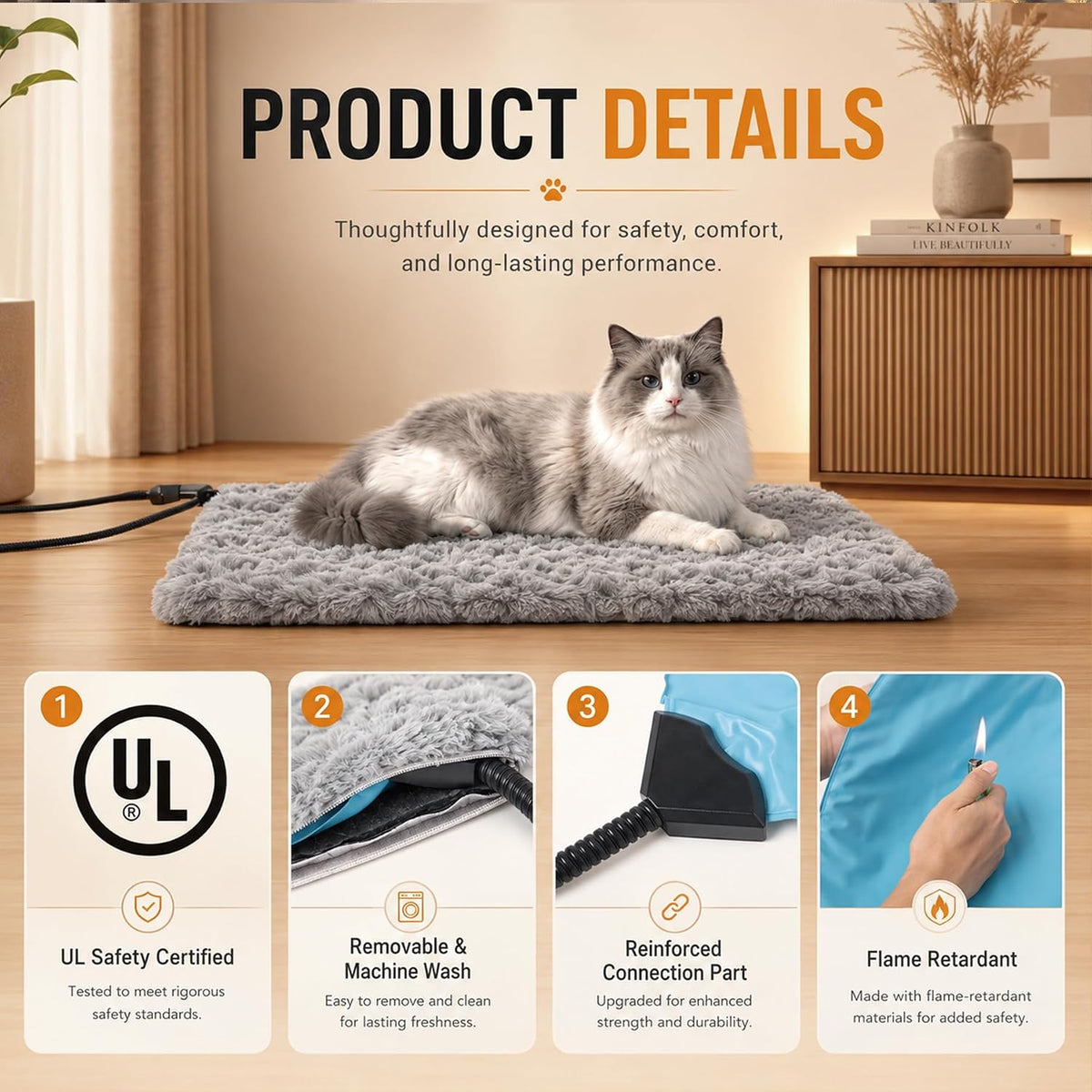 Outdoor Pet Heating Pad for Dogs - S：17.7 x 17.7-Gray - image 3