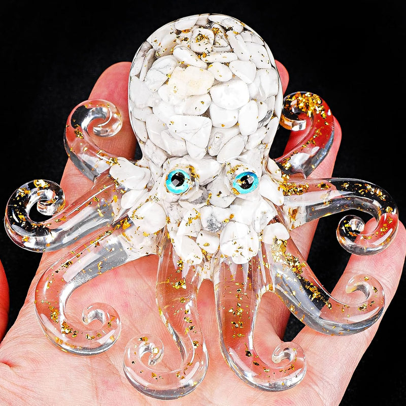 Octopus Aquarium Ornament, Rose Quartz Gravel, 3.93" – Essentials for Fish - 3.93"*3.93"*1.57" / White-turquoise