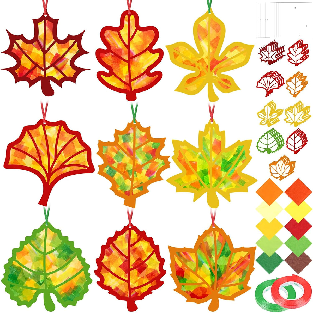 Renbuzhu fall leaf paper suncatcher craft kit with tissue paper and adhesive frames - view 8