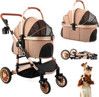 Bicystar Dog Stroller with Detachable Carrier, Rubber Wheels - Tan