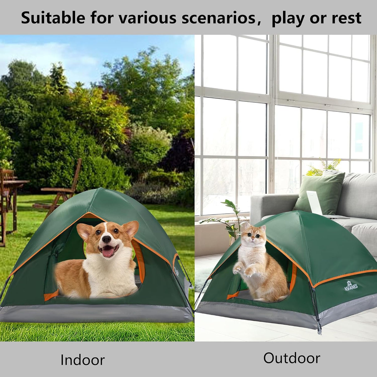 ASFANES Foldable Pet Tent for Medium Dogs & Cats - Army Green / L - image 3
