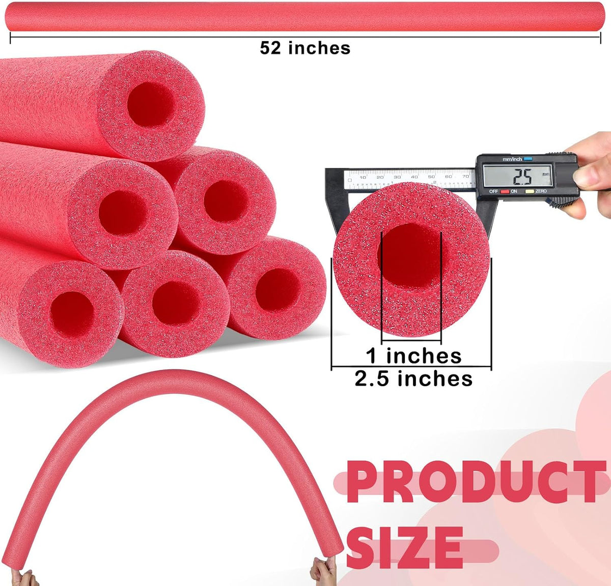 Hanaive white foam pool noodles, 6 pack, 52 inches long with hollow centers - view 35