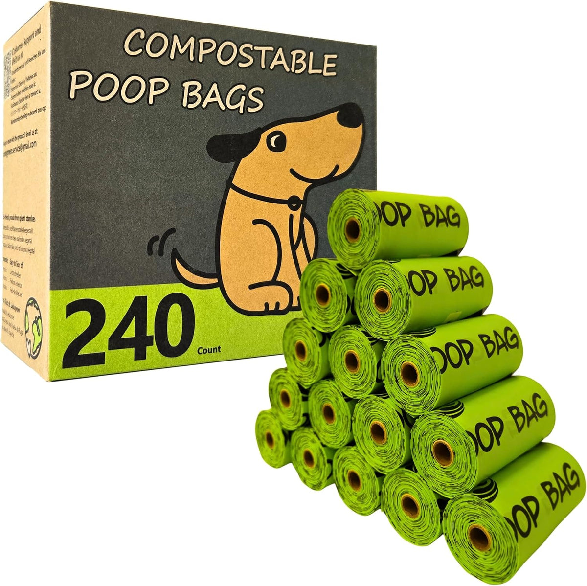 Certified Compostable Dog Poop Bag Rolls - 240 Count (Pack of 1)