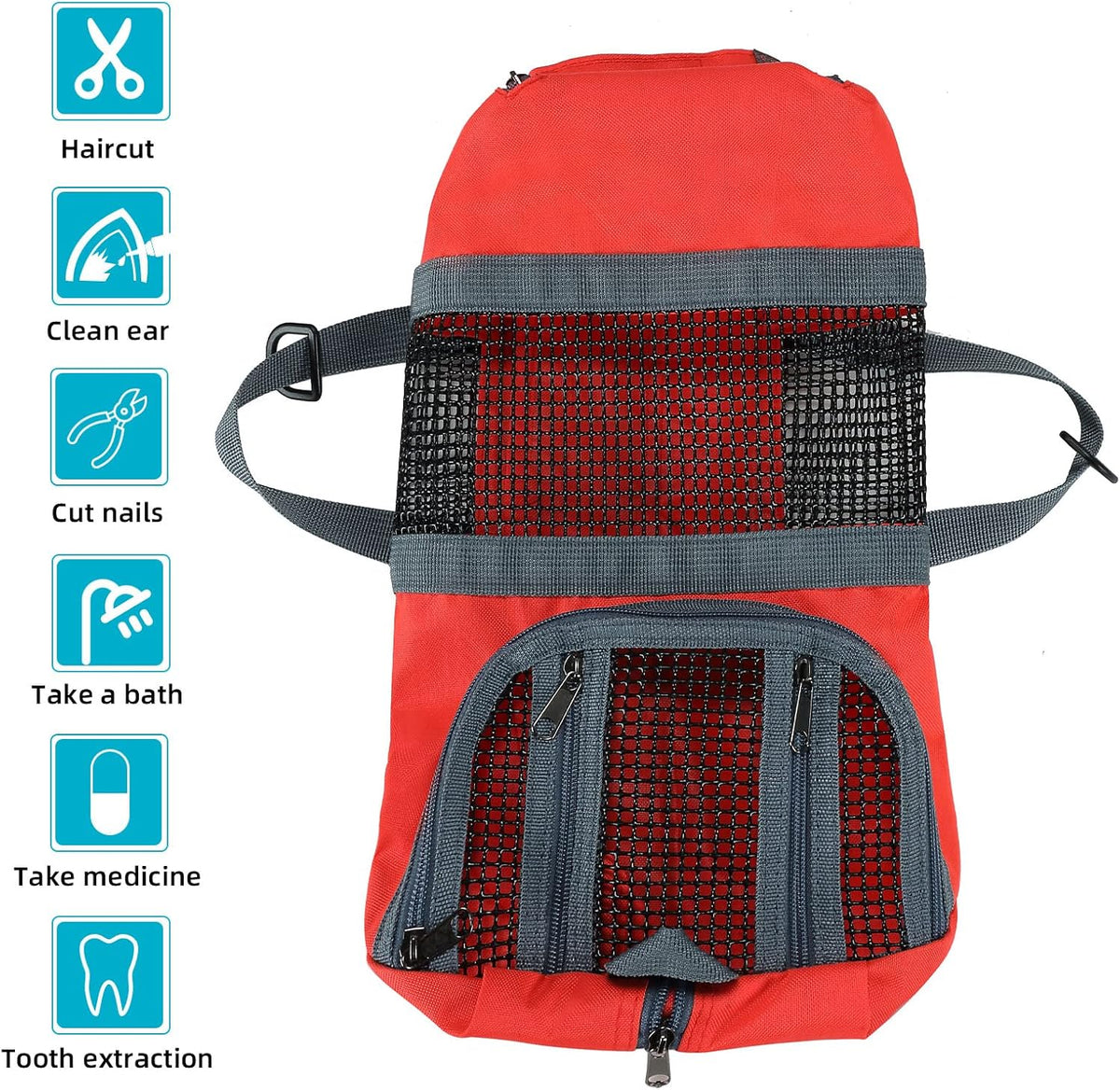 Cinf Cat Restraint Grooming Bag - M (8-12lbs) / Red - image 2