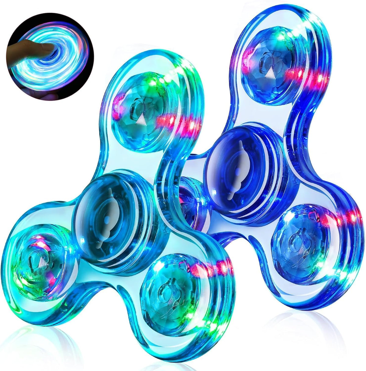 Fidget Spinner 2 Pack, Light up Sensory Fidget Toys Adults Kids 4-8-12, Kids - Sky Blue&blue