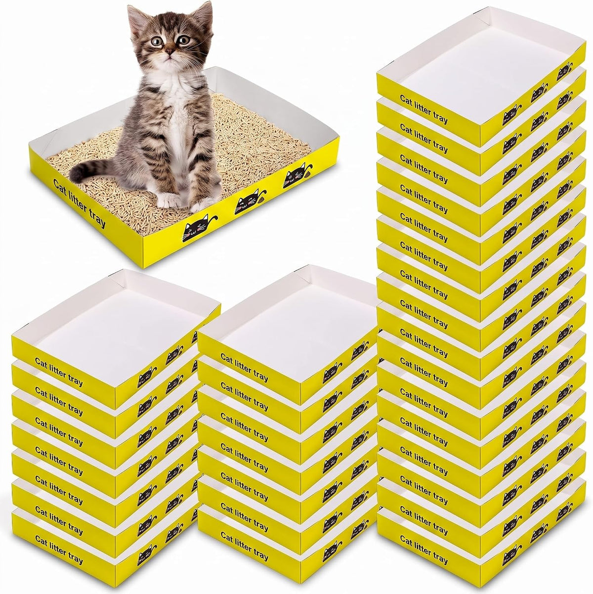 Amyhill 30 Pack Disposable Cat Litter Box Paper Pet Trays - Yellow