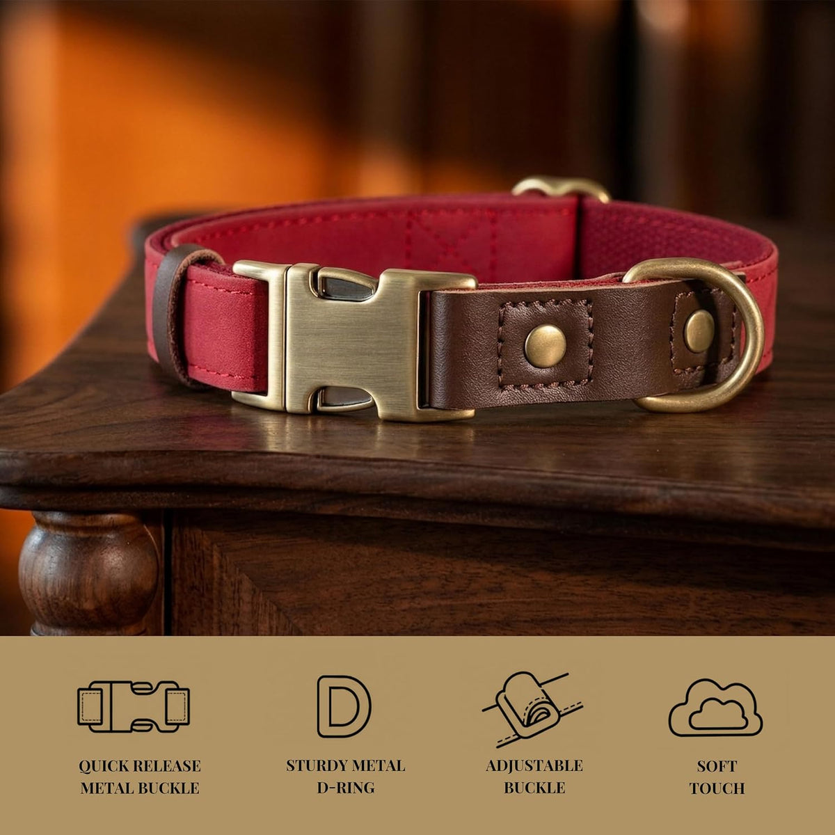 PU Leather Dog Collar for Small Dogs Puppy, Soft Lining, Green S – Essentials for Dogs - Red / M: Neck 14-19", Width ¾" - image 4