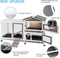 Rabbit Hutch Indoor Outdoor Two Story Bunny Hutch with Wheels Guinea Pig Cage with Removable No Leaking Tray Wooden Pet House