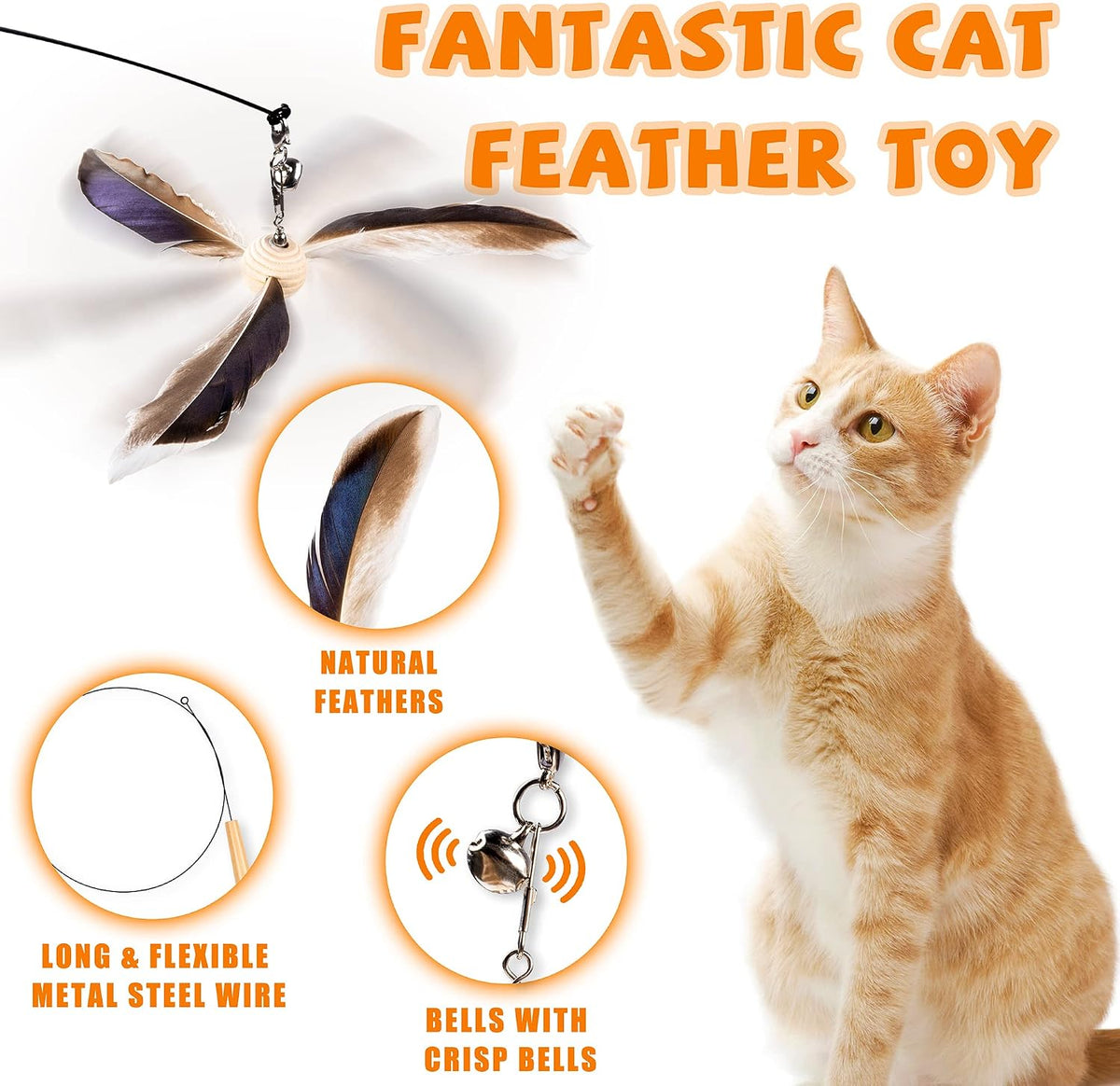 JXFUKAL Cat Wand Toys, Interactive Cat Toys with 3 Feather Refills, 29'' Flexible Steel Wire - Set B - image 3