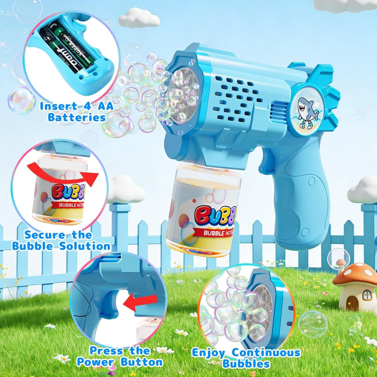 EagleStone Bubble Machine Guns 2 Packs with 2 Solutions 20 Concentrate – Fun for Kids & Family - Blue,light Pink - image 4