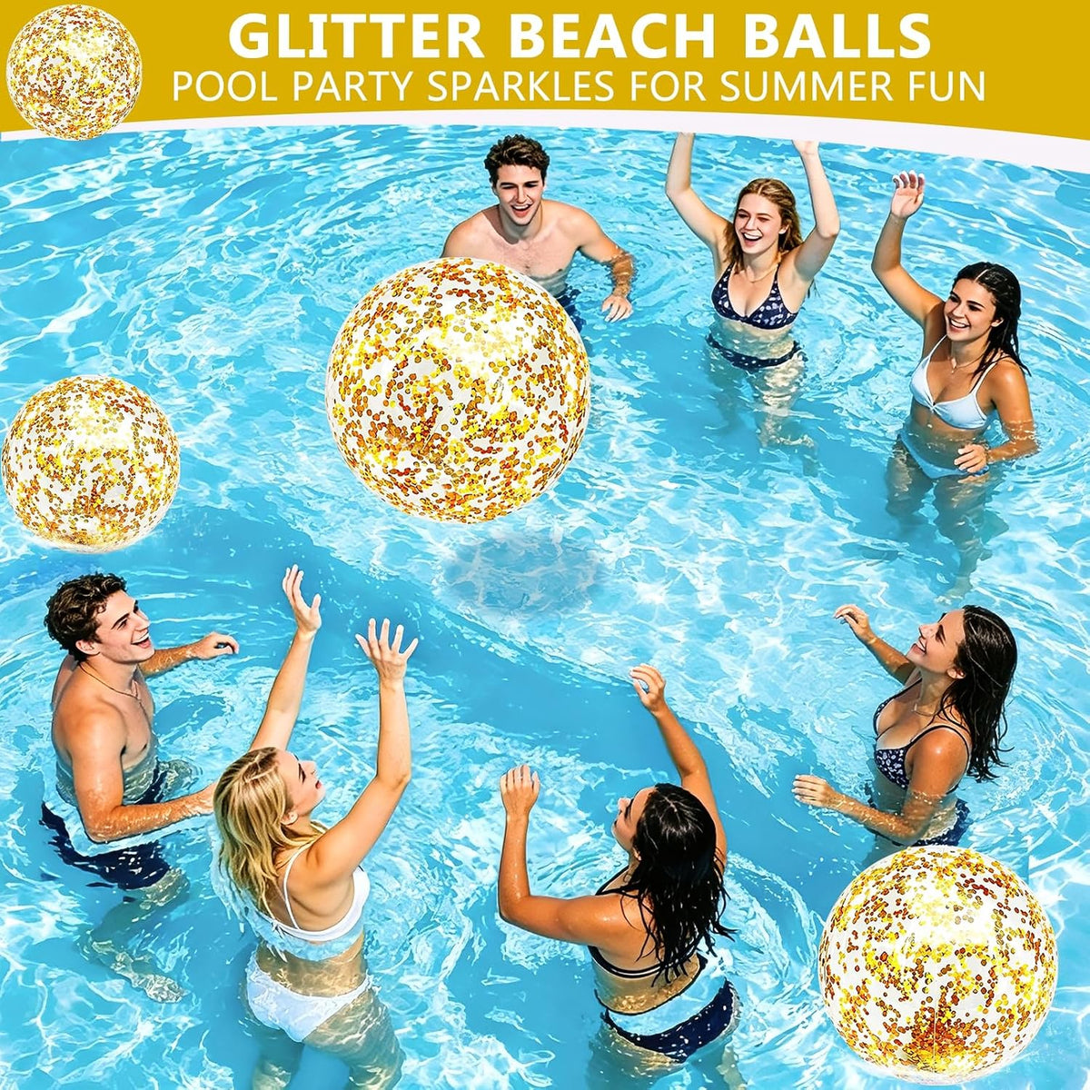 TURNMEON 5 Pack Sequins Beach Balls 16 Inch 24 Inch Pool Party - Gold / 2 pcs 24inch+3 pcs 16inch - image 4