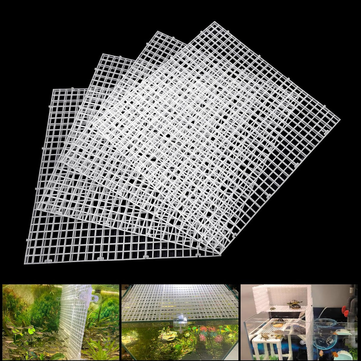 Adjustable Platic Grip Panel Aquarium Fish Tank Divider Filter Bottom - 4pcs 11.8X11.8Inch with 0.35Inch hole / White