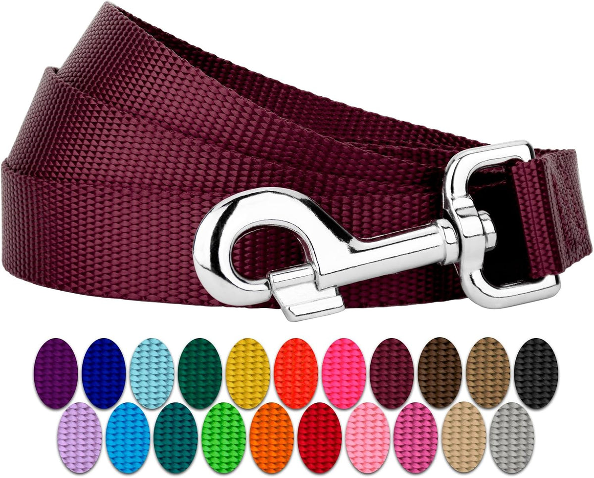 Country Brook Petz, Everyday Nylon Dog Leash - Burgundy / 6 Foot X 1 Inch Wide (Pack of 1)