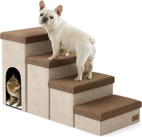 COZY KISS Dog Stairs with Storage, 16.7" H Wider Dog Steps - Brown / 4 / 43x17x22.6 inch