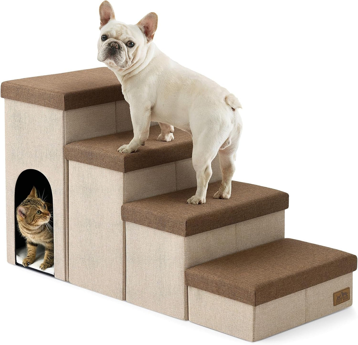 COZY KISS Dog Stairs with Storage, 16.7" H Wider Dog Steps - Brown / 4 / 43x17x22.6 inch