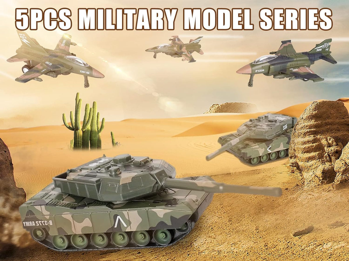 Crelloci 5 pack pull back army toys, three camo fighter jets and two tanks - view 10
